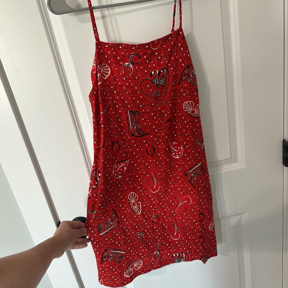 Monteau Red Western Print Mini Dress